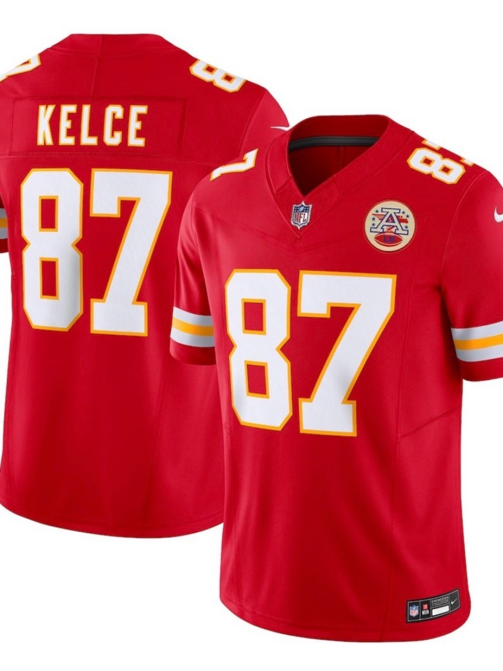 Nike Red Kansas City #87 Kelce Football Jersey with White & Gold Accents